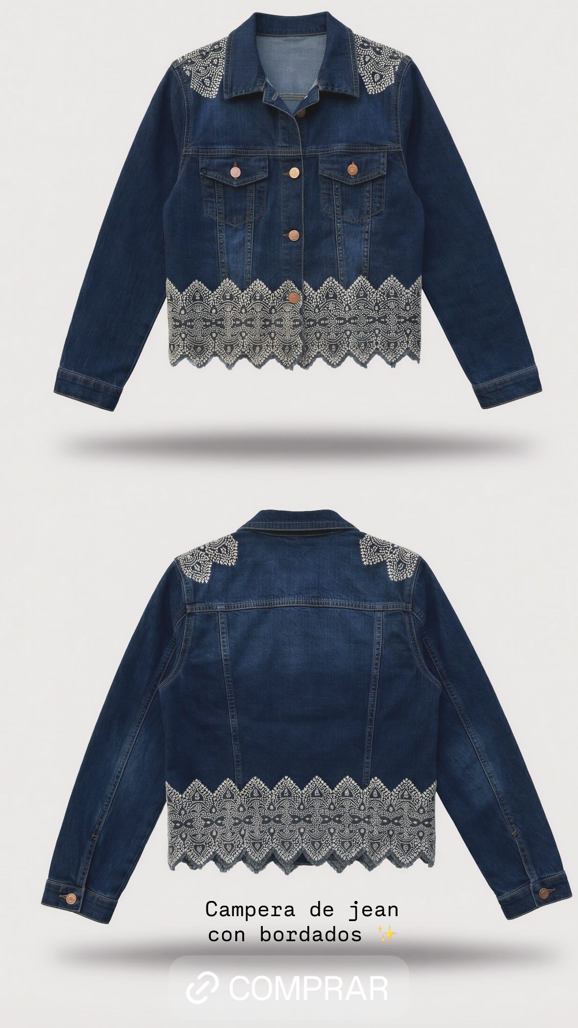 Campera azul bordada puntilla